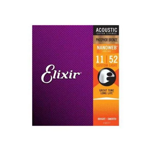 Elixir Nanoweb Phosphor Bronze Acoustic Guitar Strings (Custom Light 11-52)